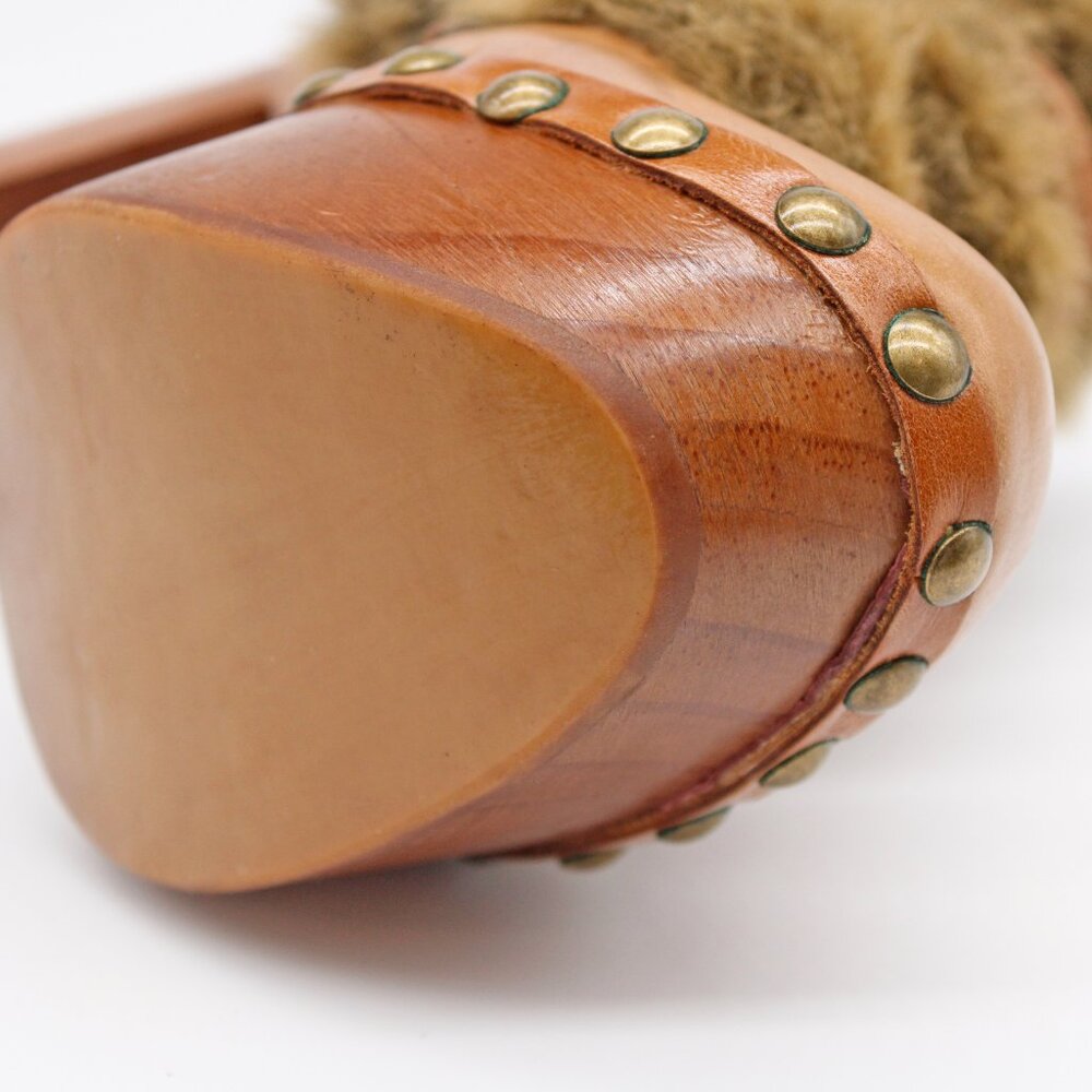 Jeffrey Campbell Woodies Women’s Brown Leather Fur Trim Clog: Size-EU 41/US 10 - Picture 9 of 10